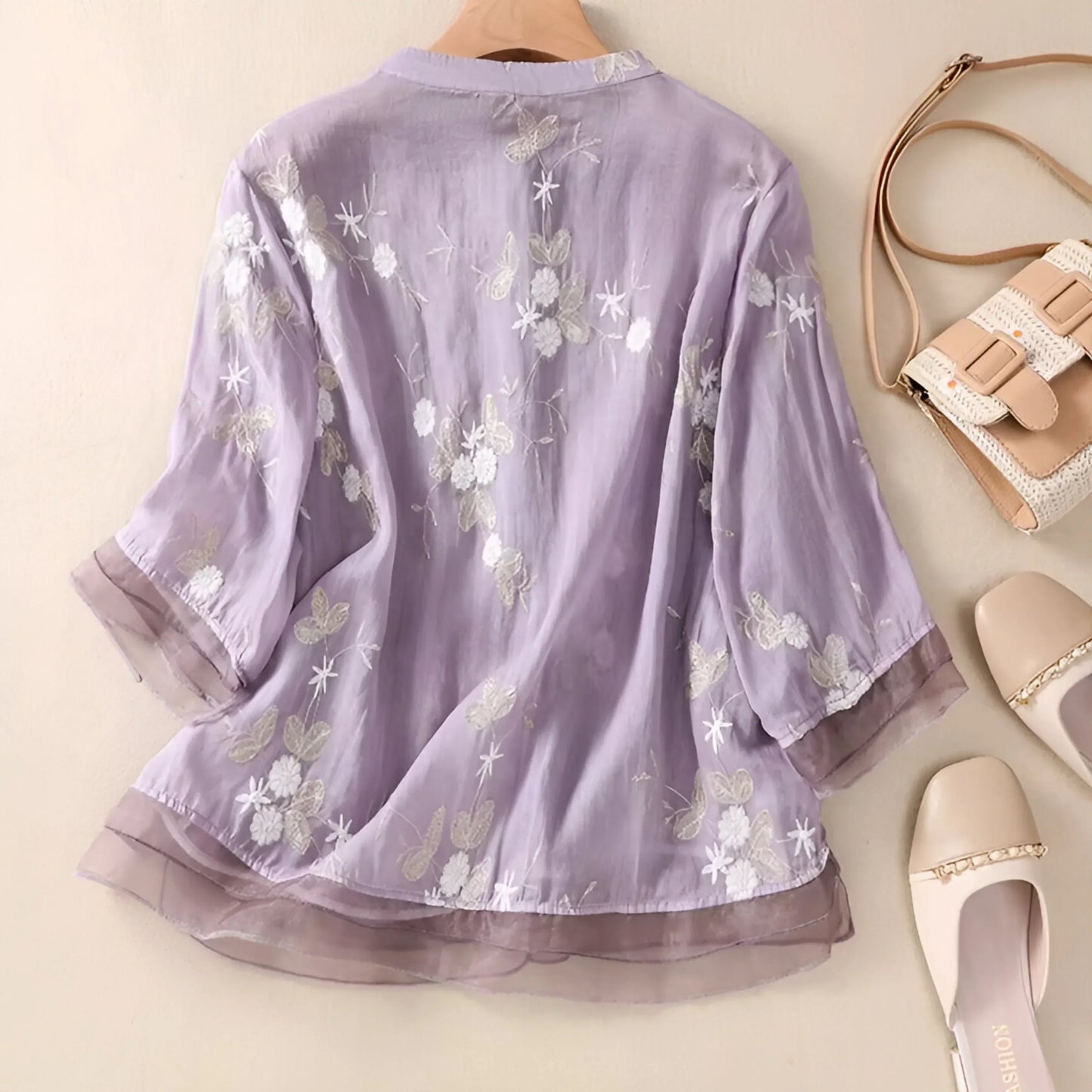 Mila™ | Bomuldstop med broderede blomster