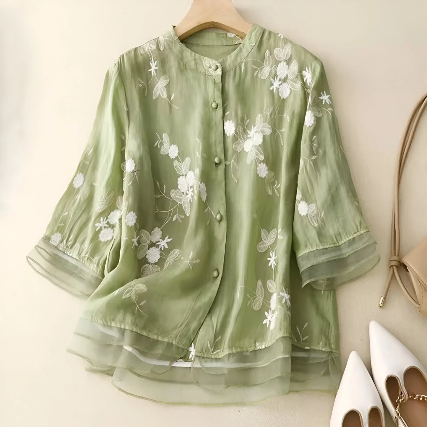 Mila™ | Bomuldstop med broderede blomster