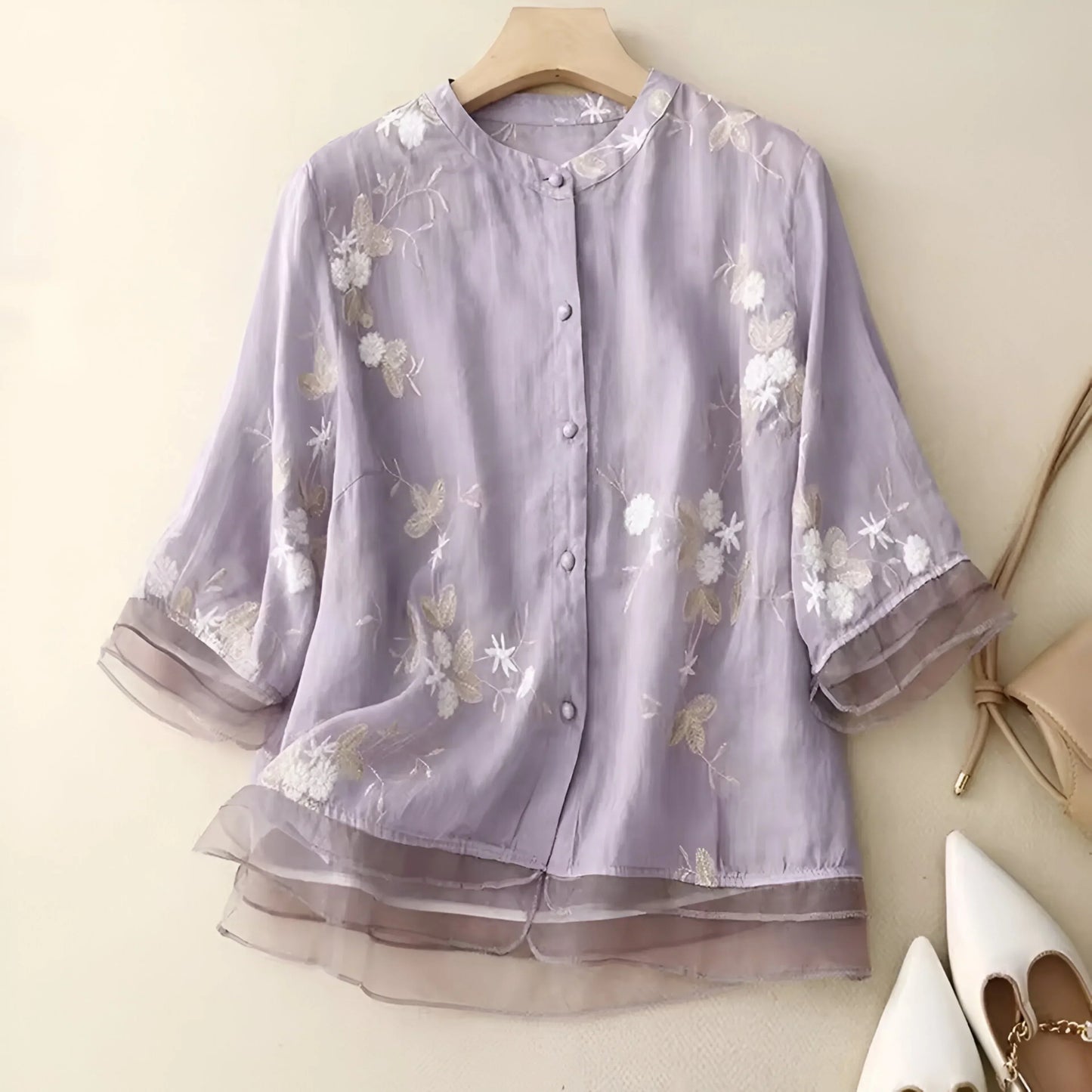 Mila™ | Bomuldstop med broderede blomster