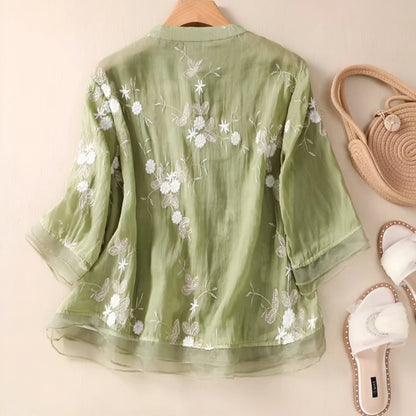 Mila™ | Bomuldstop med broderede blomster